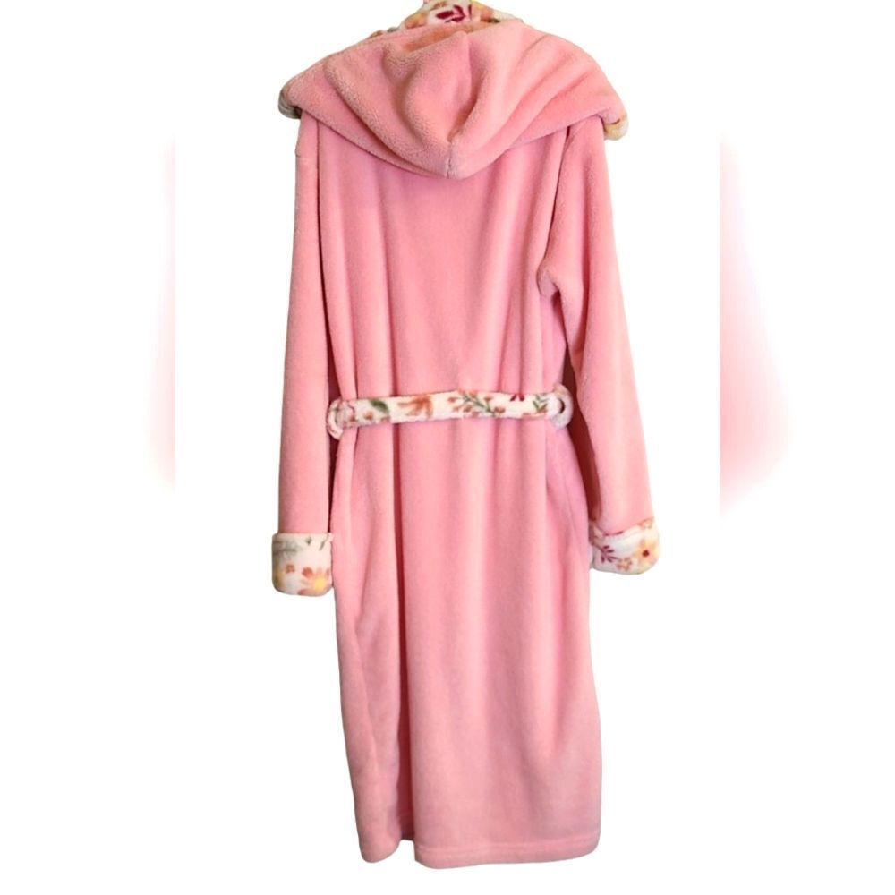 Lupilu Robe Soft Plush Pink With Floral Trim And Tie Belt Girls sz L/XL - Picture 3 of 11
